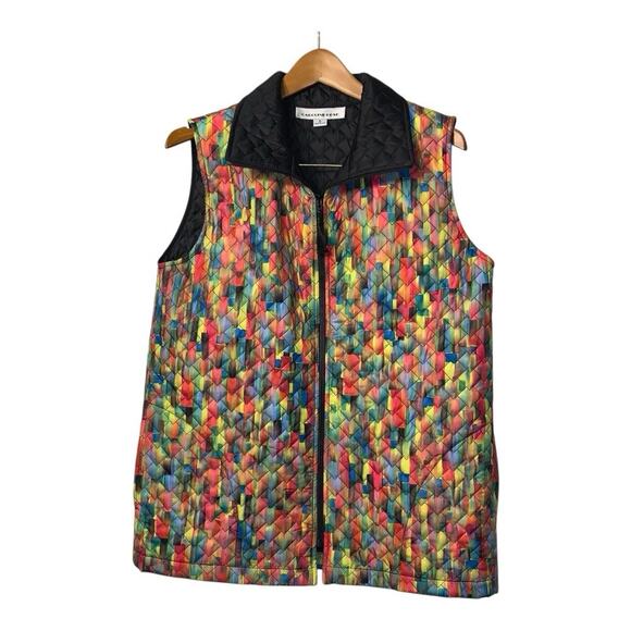 Caroline Rose Multicolor Quilted Zip Front Vest With Pockets Small - Picture 3 of 7